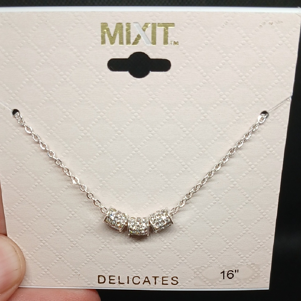 Mixit Silver Necklace with Sparkling Cubes